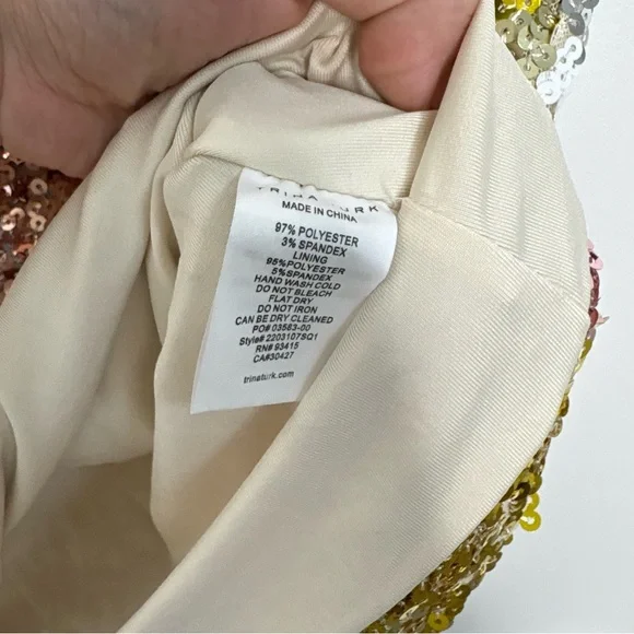 Trina Turk Sequin Strapless Top in Gold, Pink, and White - Picture 9 of 10